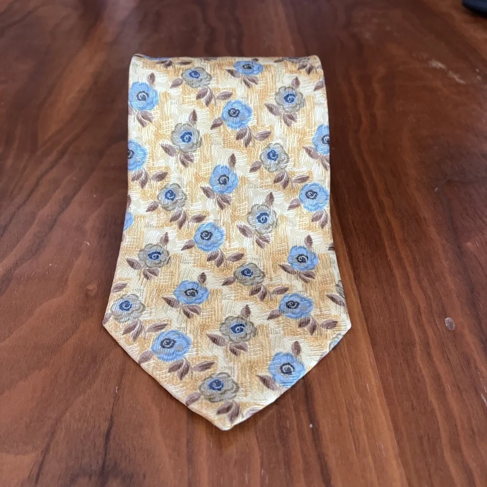 Ermenegildo Zegna Silk Tie Yellow Blue Green Floral All Over Beautiful Italy